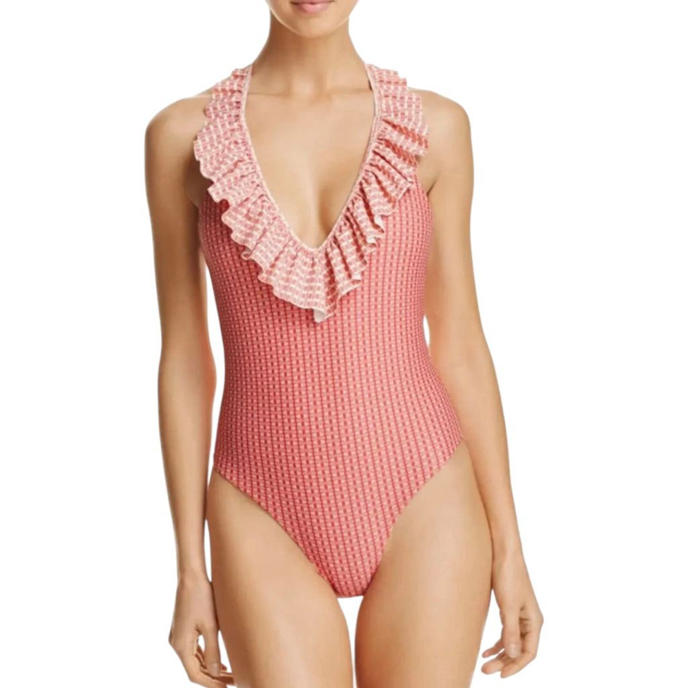 Tularosa Mixed Print Two Sided Maisie One Piece Ruffled Swimsuit Women's Sz M